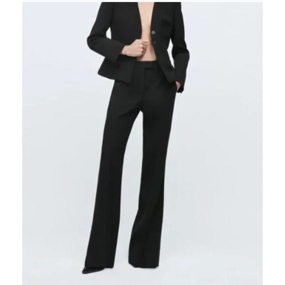Zara Pants Womens 2 Black Wide Leg Flare Trousers Mid Rise Career - Picture 1 of 8